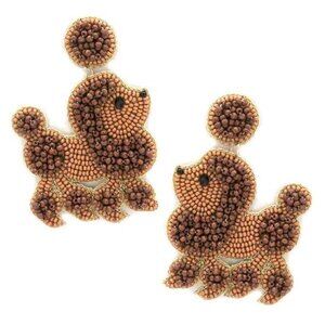 Poodle Dog BROWN Seed Beaded Drop Earrings BRAND NEW